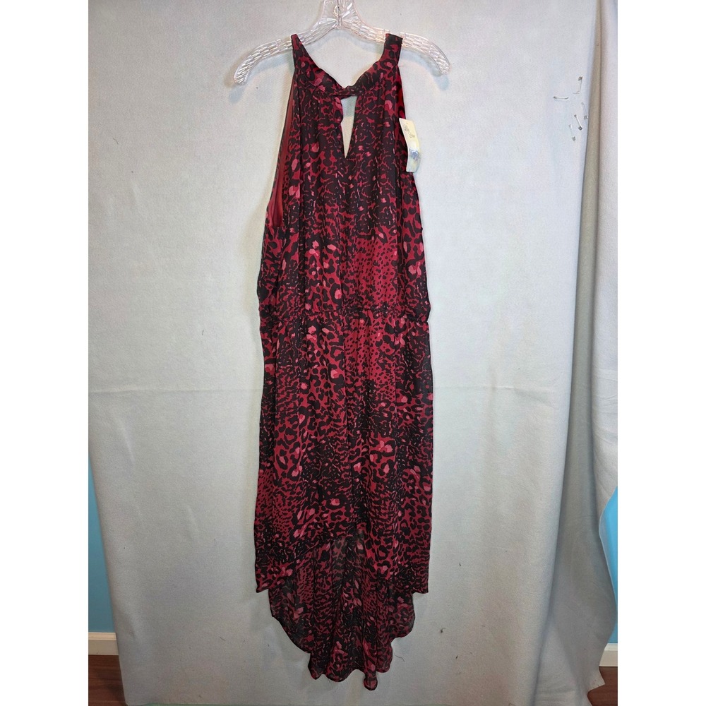 Lily Star Red Black Leopard High Low Halter Maxi Dress 3X A7370105X Distressed